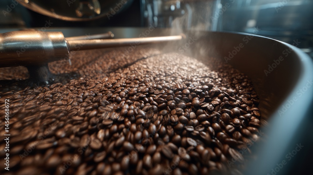 Obraz premium coffee beans roasting in a roasting machine.