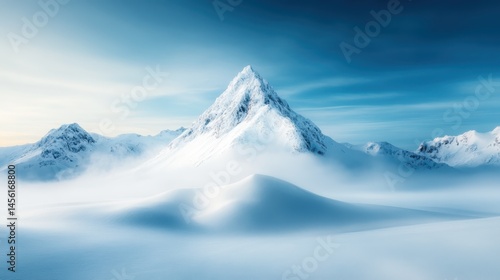 Wallpaper Mural A majestic snow-covered mountain peak towers above a serene winter landscape, evoking a sense of peace and adventure in the crisp, blue sky. Torontodigital.ca