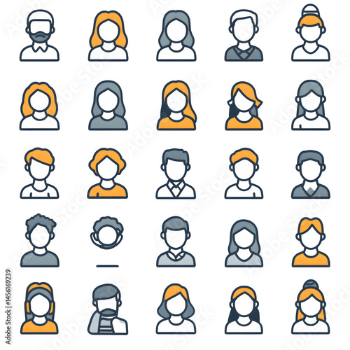 Business people and teamwork thin line icons set. Teamwork editable stroke icon collection. People icons. Vector illustration --v 6.1 --s 750 --raw