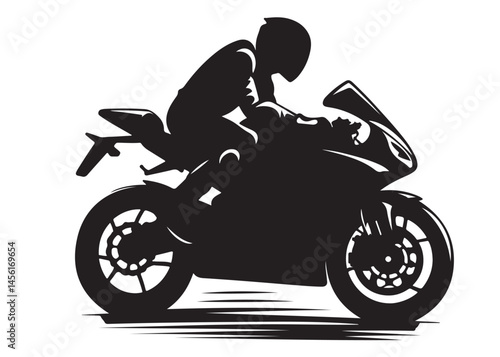 silhouette of a motorcycle rider logo silhouette vector, speed motorcycle rider logo icon silhouette, black and white person motorcycle rider silhouette vector logo on white background