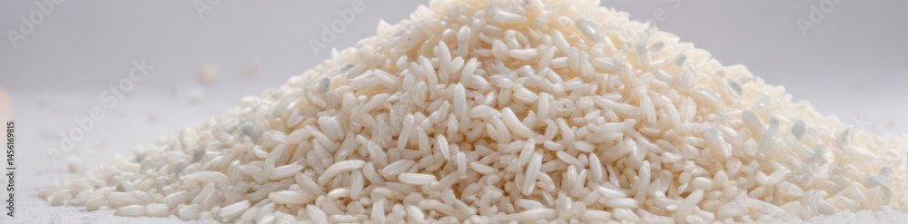 A mound of uncooked long-grain white rice on a plain white surface , white, minimal A mound of uncooked long-grain white rice on a plain white surface , white, minimal