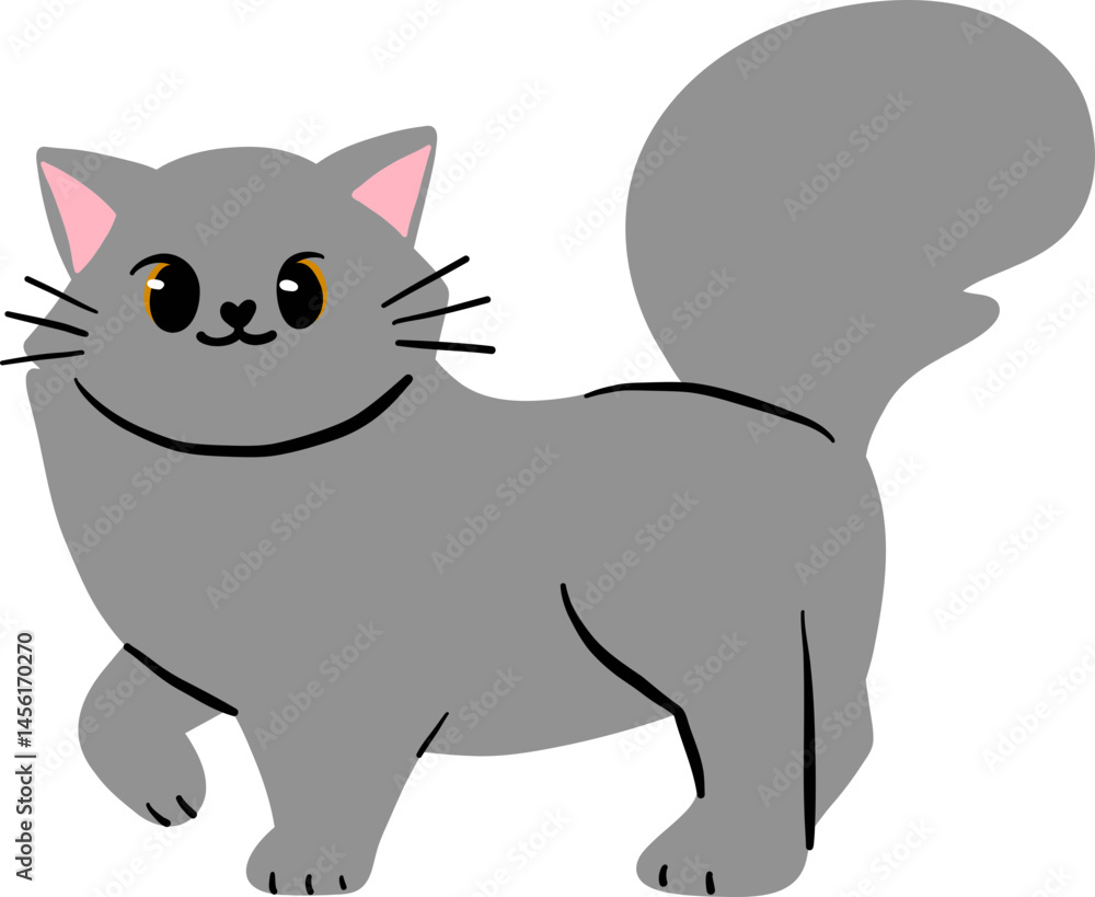 Fluffy Gray Cat Walking Gracefully Fluffy Gray Cat Walking Gracefully