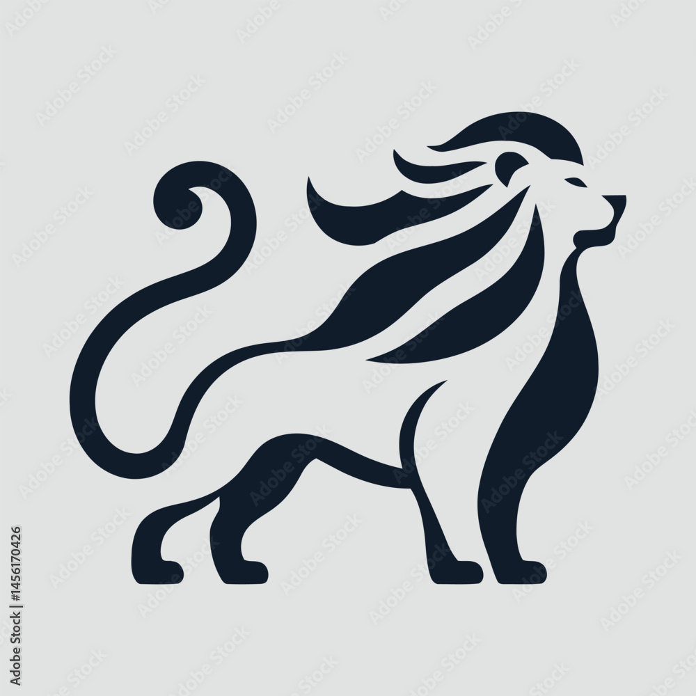 Obraz premium Clean lion standing in silhouette style vector illustration