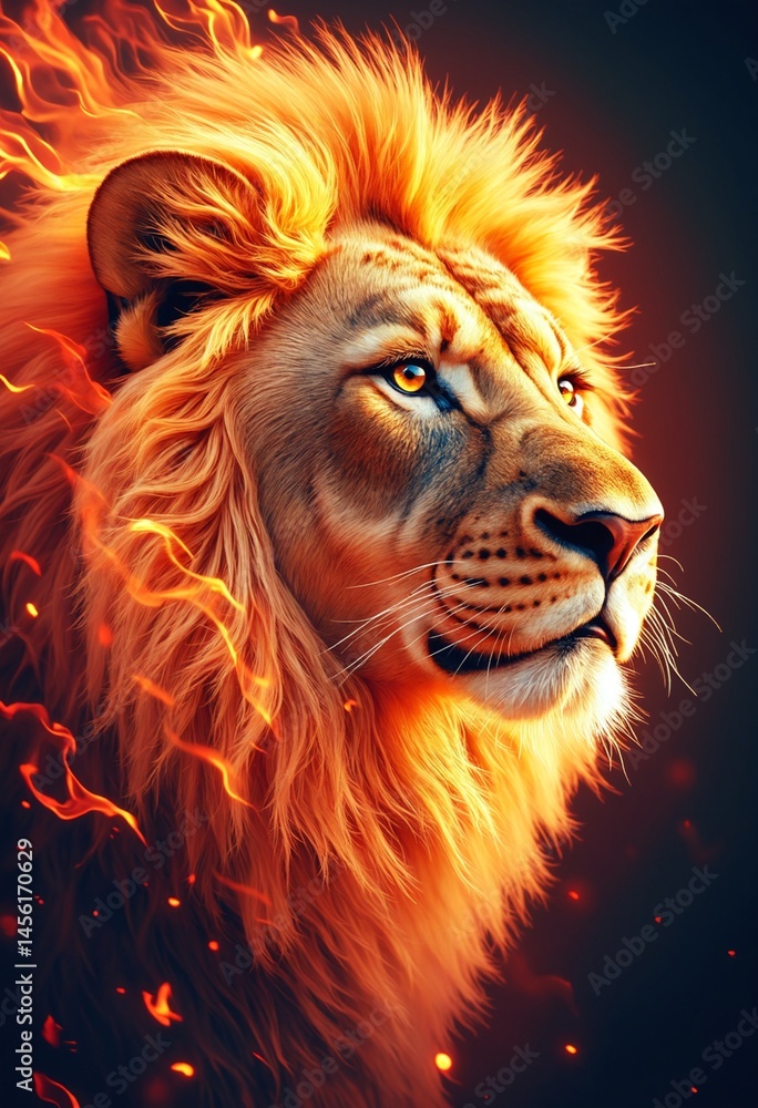 Fototapeta premium Fiery Lion Head Abstract Fire Wildlife Art