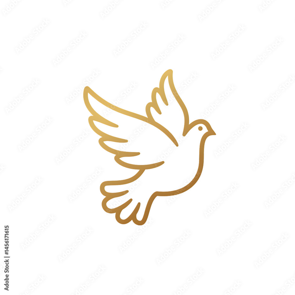 Fototapeta premium Golden Dove in Flight: Elegant Bird Logo Design on transparent background