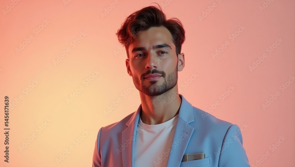 Fototapeta premium Syncler. Handsome confident man with beard in blue suit jacket portrai