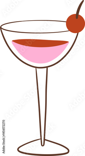 Pink cocktail in a glass with cherry on top