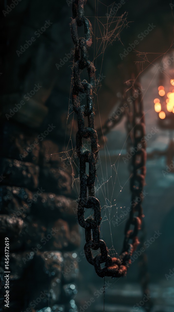 Mysterious chain descending into dark setting Mysterious chain descending into dark setting
