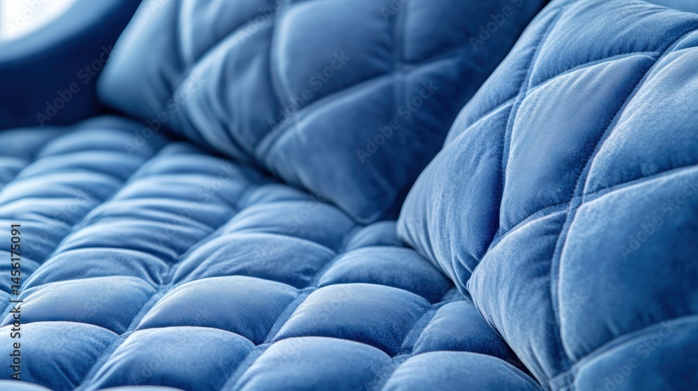 Obraz premium Close-up of blue quilted velvet sofa cushions