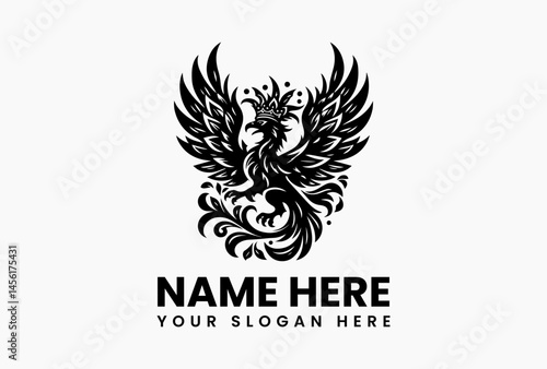 Minimalist harpy silhouette with floral crown and delicate wings in elegant line-art vector logo design, blending mythological symbolism with graceful minimalism  