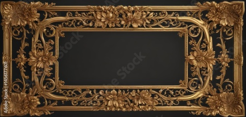 Intricate gold scroll frame, vintage floral details, vintage, invitation