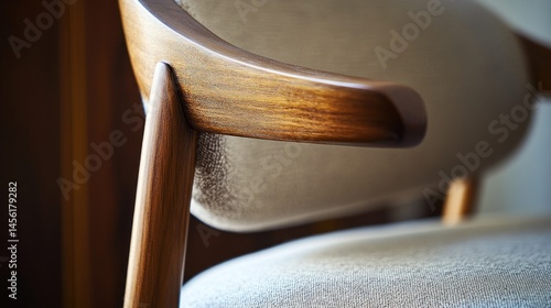 Close-up of chair's wooden armrest