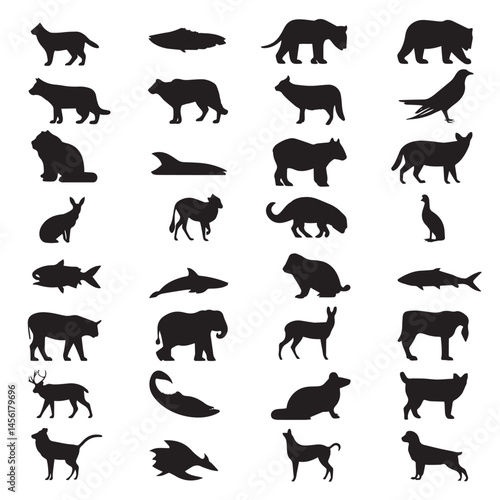 Vector silhouette set of animal on white background