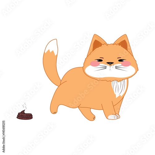 Cheeky kitten with raised tail, animal humor illustration, modern vector for pet care and decor