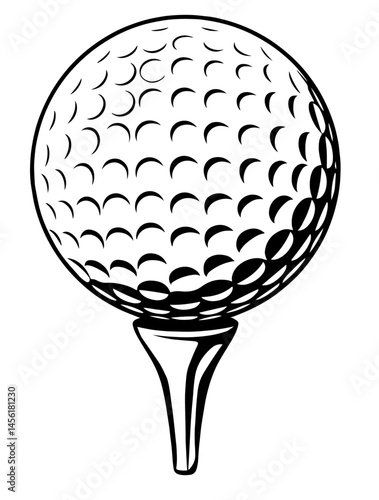 golf ball with dimpled surface placed on a tee. golfing sport, outdoor recreation, precision play,  athletic competition