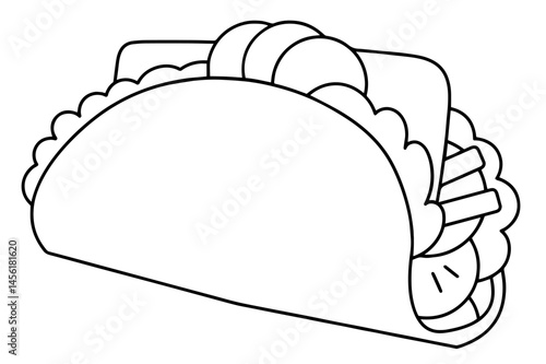 taco with folded tortilla filled with visible lettuce, tomato slices, and meat. Mexican cuisine, street food, tasty fast meals, menus, culinary.