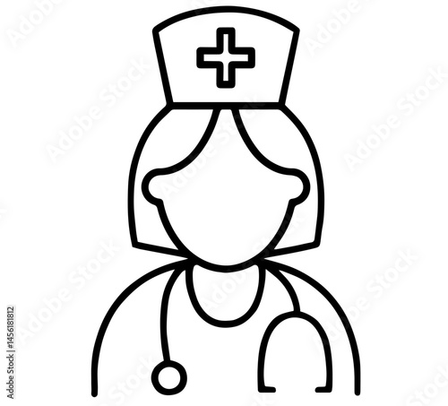 female nurse with cross hat and stethoscope around neck – medical staff, healthcare support, nursing profession, hospital care, and frontline medical assistance
