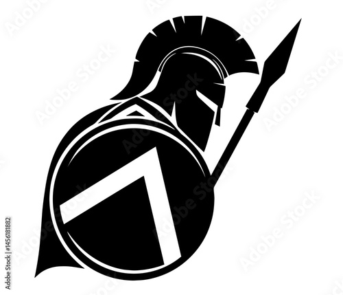 Tableau sur toile ancient Spartan warrior in helmet with crest, holding spear and round shield mar