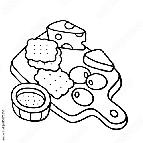 Charcuterie Board with Cheese, Crackers, Olives, and Dip – Appetizer Platter, Snack Arrangement, Party Food, Gourmet Cuisine, Culinary Presentation