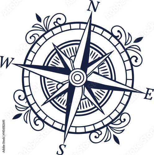 Classic Nautical Compass Rose Illustration Vector