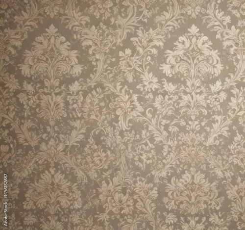 Elegant muted damask floral wallpaper, intricate ornate vintage design, elegant, paper