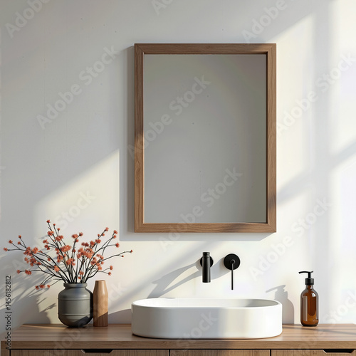 Minimalist Wall Vanity Mirror in Bright White Room, Ideal for Bathroom, Dressing Area, or Makeup Corner – Soft and Clean Interior Concept
