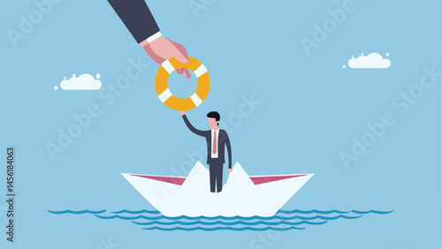 Businessman rescued by lifeline a helping hand offers hope amidst stormy waters a symbolic image of