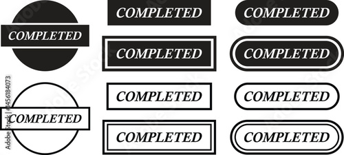 Completed stamp icons set. Black flat, line education designs for digital and print projects graphic illustration making a huge impact on visual aesthetics vectors isolated on transparent background.