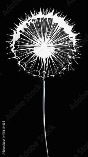 A close up of a dandelion with a gold and black design. The flower is surrounded by a black background