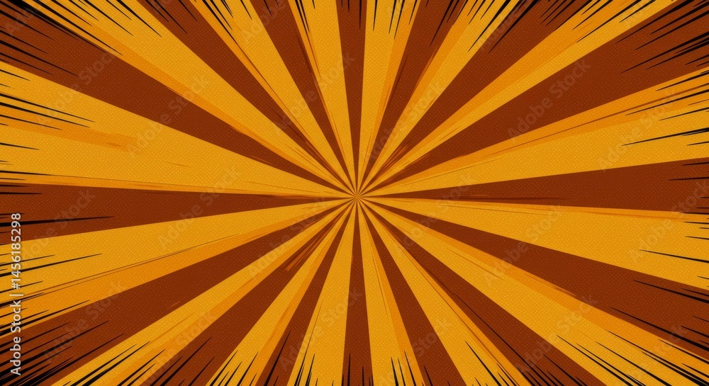 Obraz premium Comic Book Style Radial Burst Background in Brown and Gold