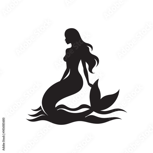 Mermaid Resting on Seafloor Silhouette, Calm and Elegant Fantasy Composition
