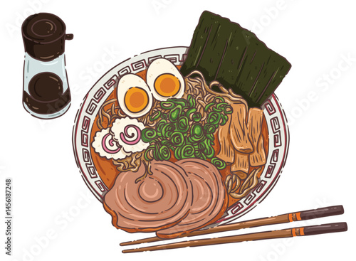 vector illustration of a set ramen noodle japanese food