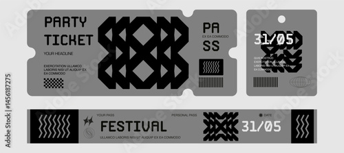 Control ticket bracelets for events, disco, festival, fan zone, party, staff. Vector mockup of a festival bracelet in a futuristic style.	
