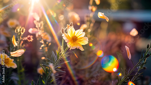 Sunlit Cosmos flowers petals dance in gentle breeze pure joy nature beauty
