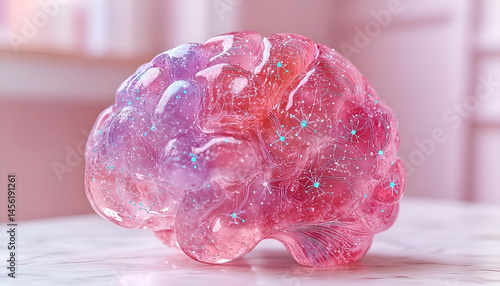 Pink Glitter Brain Model on Marble Surface