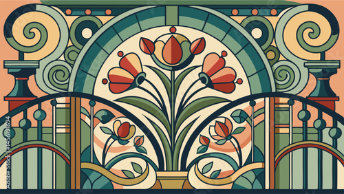 A colorful painting of a flower arrangement with a green vase. The flowers are red and yellow and are arranged in a way that makes them look like they are blooming