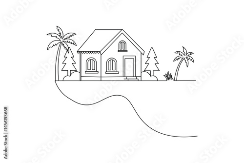 House continuous single line art celebration decoration concept outline vector illustration
