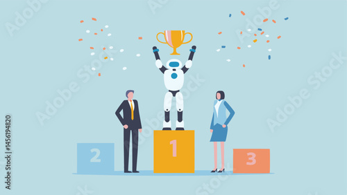 AI Robot Wins Gold Celebratory confetti rains down on the triumphant bot humans cheer on the podium