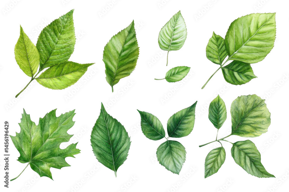 Explore Various Green Leaves, Illustration of Nature with botanical art theme. Explore Various Green Leaves, Illustration of Nature with botanical art theme.