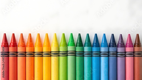 Children's school crayons on a white background. A set of colorful crayons in the form of a rainbow.

