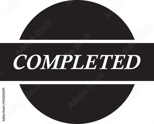 Completed stamp icon. Black flat education minimalist design for digital and print projects graphic illustration making a huge impact on visual aesthetics vector isolated on transparent background.
