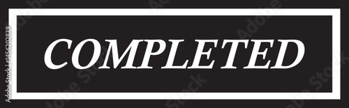 Completed stamp icon. Black flat education minimalist design for digital and print projects graphic illustration making a huge impact on visual aesthetics vector isolated on transparent background.