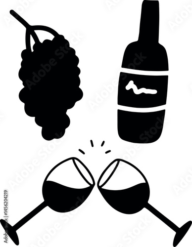 Winemaking. The process of making wine. Drawing, engraving, ink, line art, vector