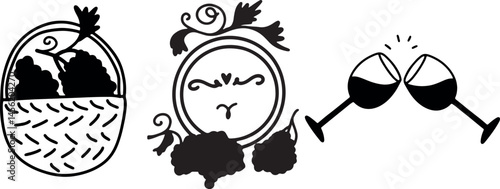 Winemaking. The process of making wine. Drawing, engraving, ink, line art, vector