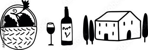 Winemaking. The process of making wine. Drawing, engraving, ink, line art, vector