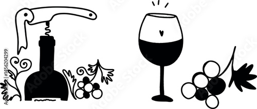 Winemaking. The process of making wine. Drawing, engraving, ink, line art, vector