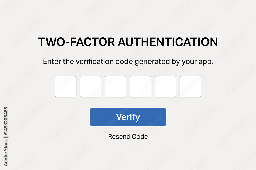 Two factor authentication code entry screen with white background.