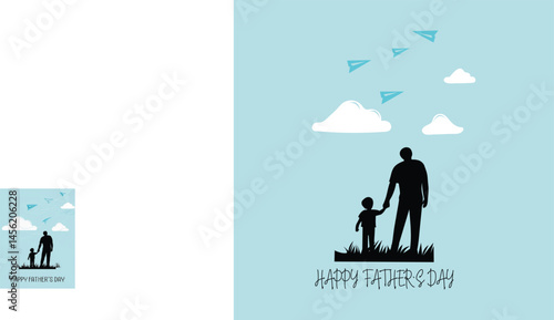 Father's Day Card: A minimalist silhouette on a soft blue canvas, capturing the essence of fatherhood with a heartwarming scene of a father and child. A tender reminder of love, guidance.