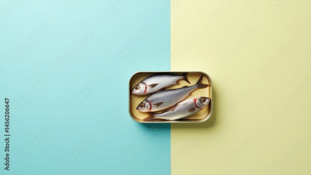 Tinned Fish. Tiny metal prison. Isolated background, copyspace.. Tiny fish trapped in metal can symbolizes confinement, isolation, and struggle for freedom inside captivity. Tinned Fish. Tiny metal prison. Isolated background, copyspace.. Tiny fish trapped in metal can symbolizes confinement, isolation, and struggle for freedom inside captivity.