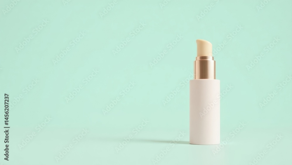 Tinted Moisturizer. Natures Gentle Glow. Isolated background, copyspace.. Simple, natural beauty routine symbolizes soothing self-care with tinted moisturizer and lip balm as comforting companionship. Tinted Moisturizer. Natures Gentle Glow. Isolated background, copyspace.. Simple, natural beauty routine symbolizes soothing self-care with tinted moisturizer and lip balm as comforting companionship.